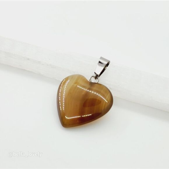 Small Brown Orange Striped Onyx Agate Heart Shaped Pendant - Picture 2 of 4